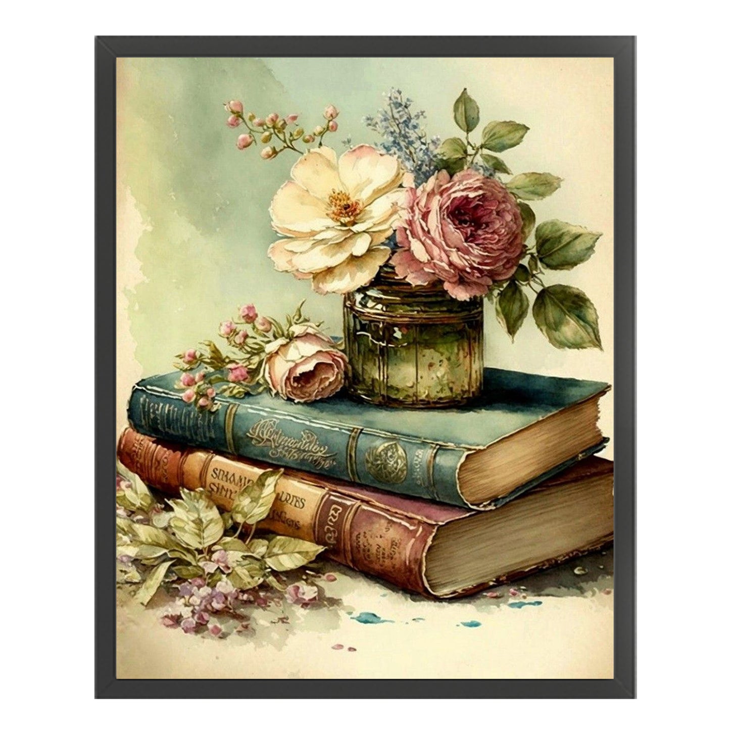 Vintage Book And Rose - Full 11CT Stamped Cross Stitch 40x50CM - Huacan