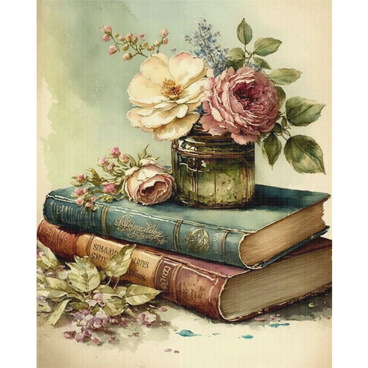 Vintage Book And Rose - Full 11CT Stamped Cross Stitch 40x50CM - Huacan