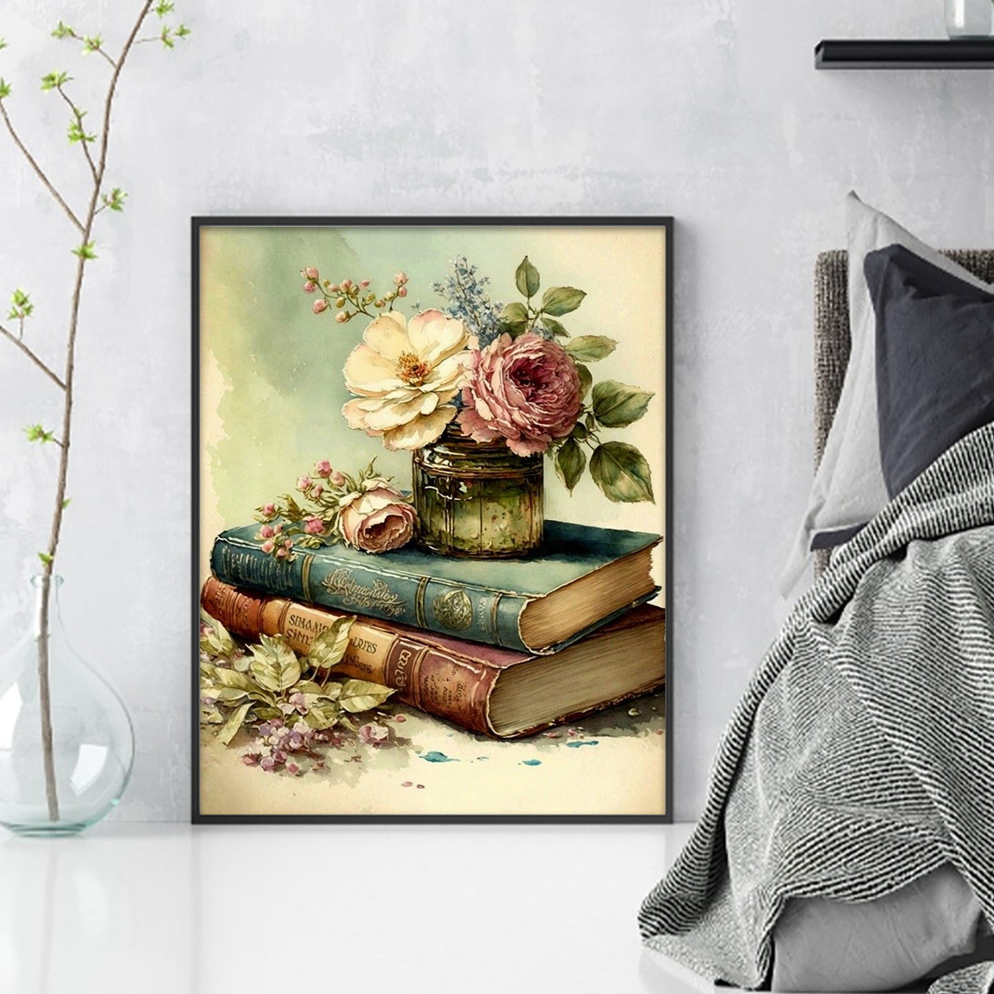 Vintage Book And Rose - Full 11CT Stamped Cross Stitch 40x50CM - Huacan
