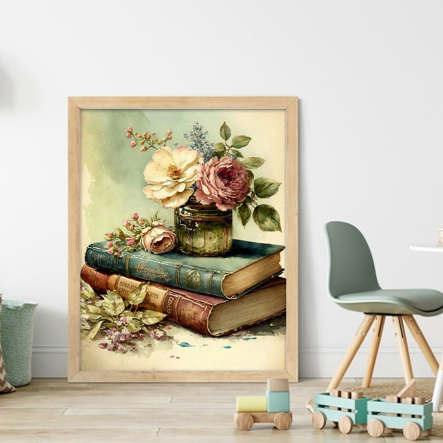 Vintage Book And Rose - Full 11CT Stamped Cross Stitch 40x50CM - Huacan