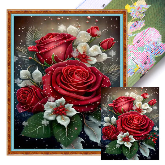 Red Rose - Full 11CT Stamped Cross Stitch 40x50CM - Huacan