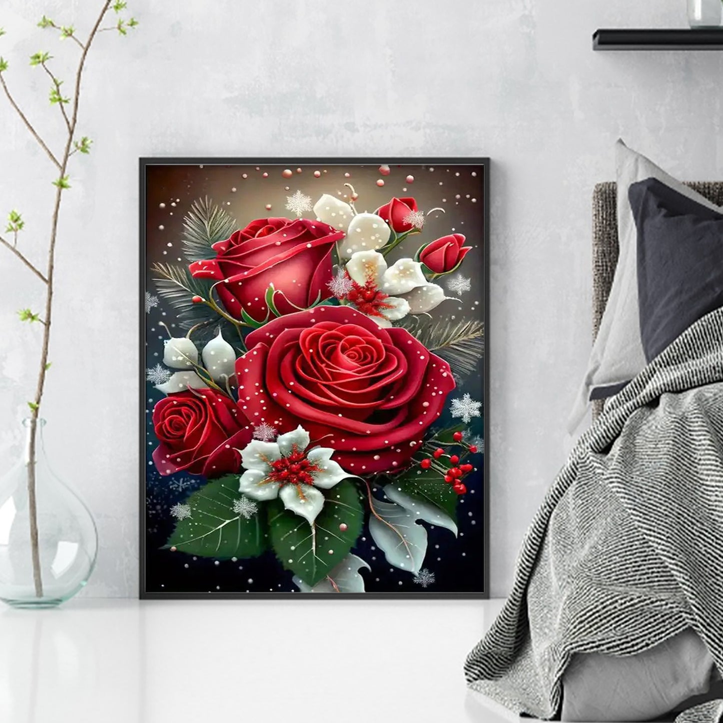 Red Rose - Full 11CT Stamped Cross Stitch 40x50CM - Huacan