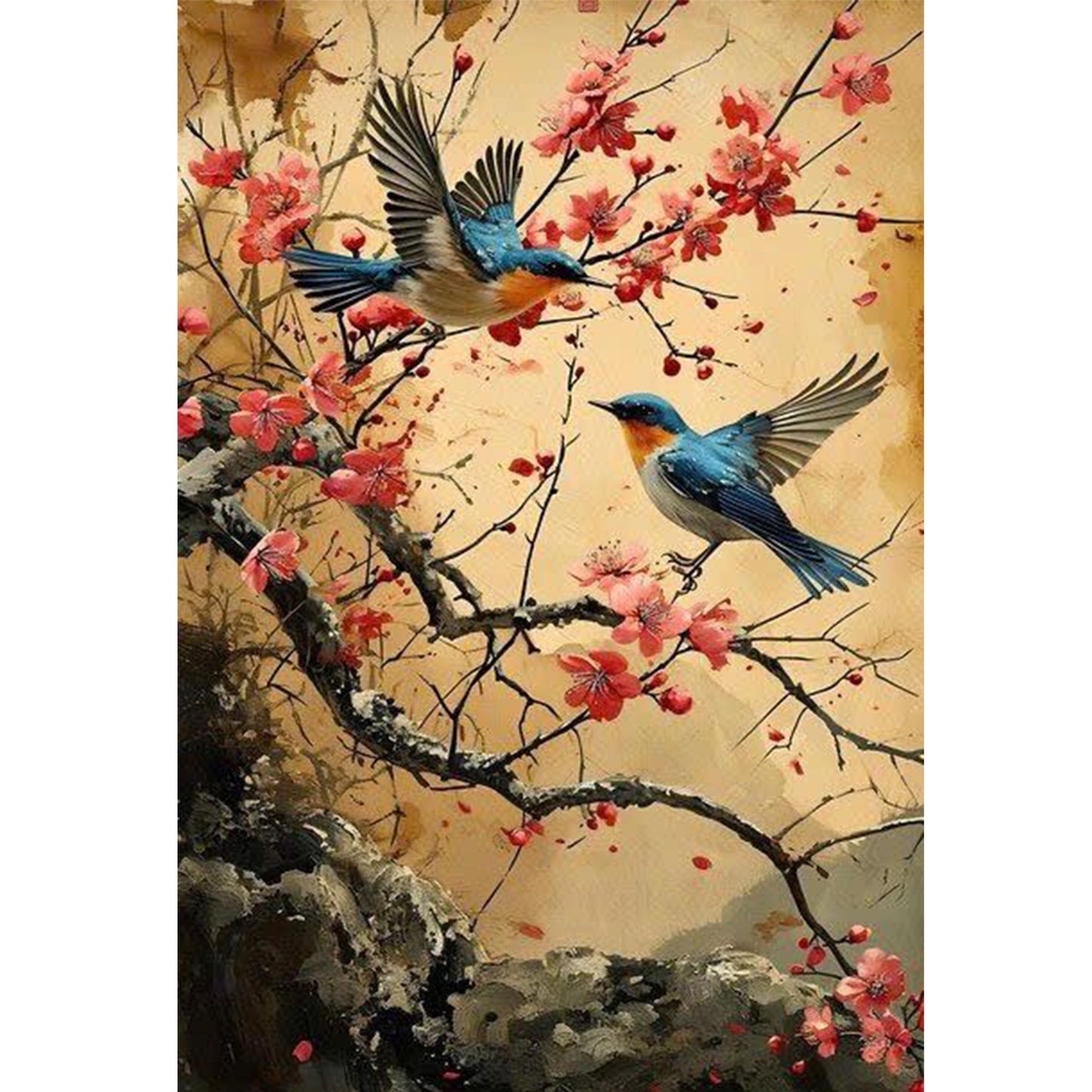 Joyful Magpie On Plum Branch - Full 11CT Stamped Cross Stitch 40x60CM - Huacan
