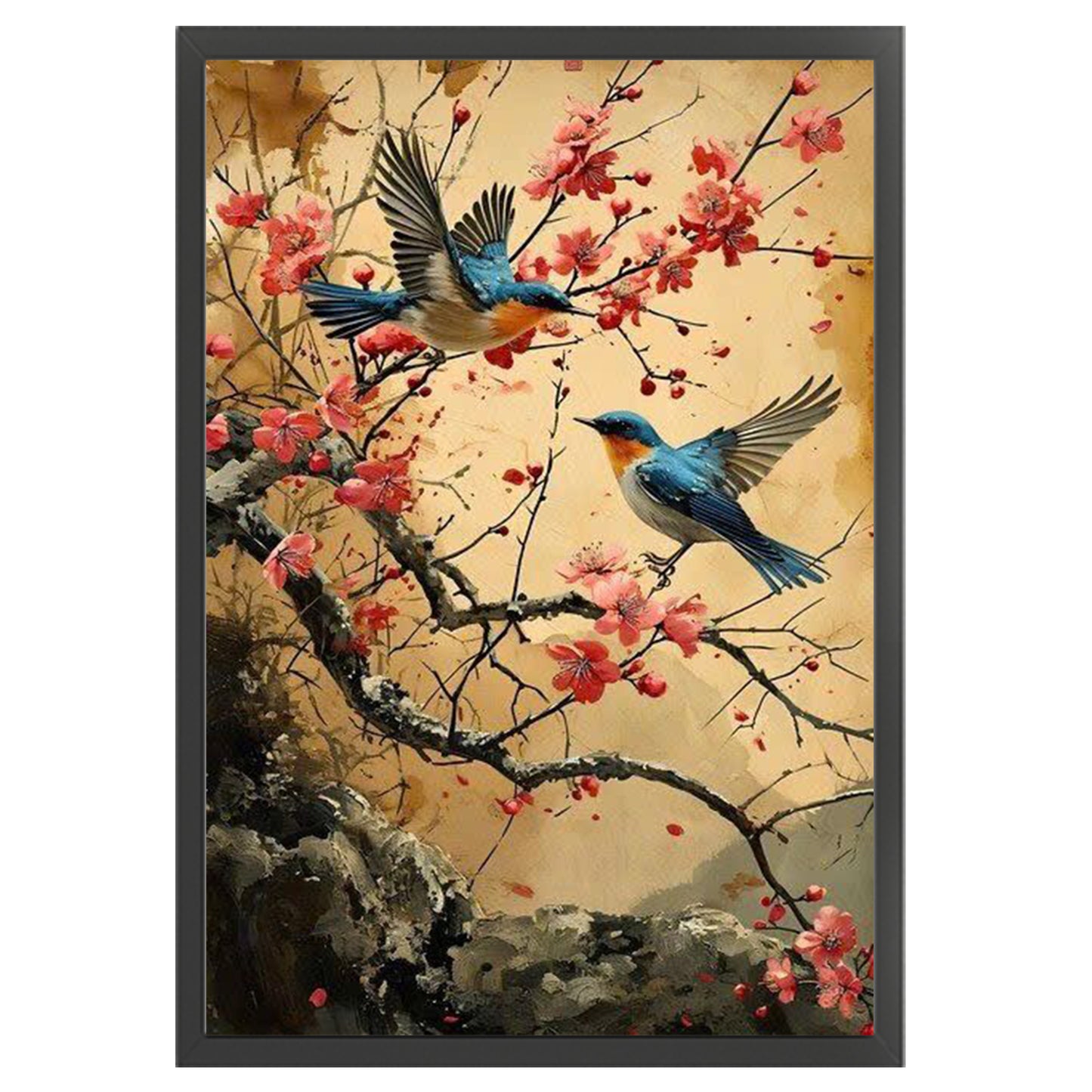 Joyful Magpie On Plum Branch - Full 11CT Stamped Cross Stitch 40x60CM - Huacan