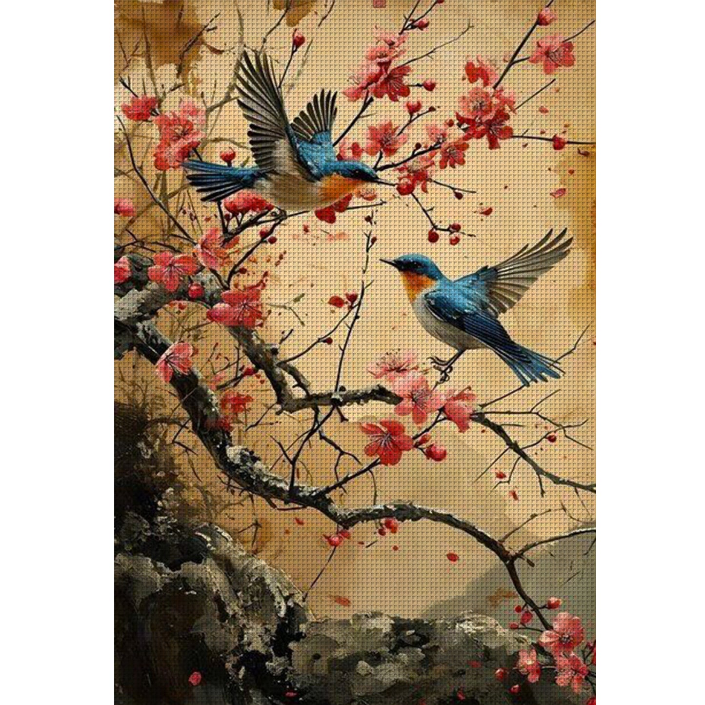 Joyful Magpie On Plum Branch - Full 11CT Stamped Cross Stitch 40x60CM - Huacan