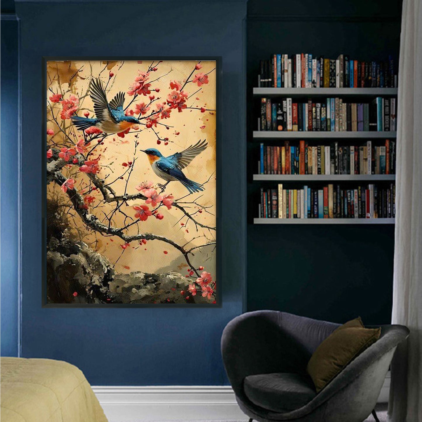 Joyful Magpie On Plum Branch - Full 11CT Stamped Cross Stitch 40x60CM - Huacan