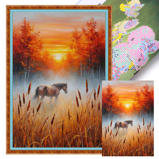 Horses At Sunset - Full 11CT Stamped Cross Stitch 40x60CM - Huacan
