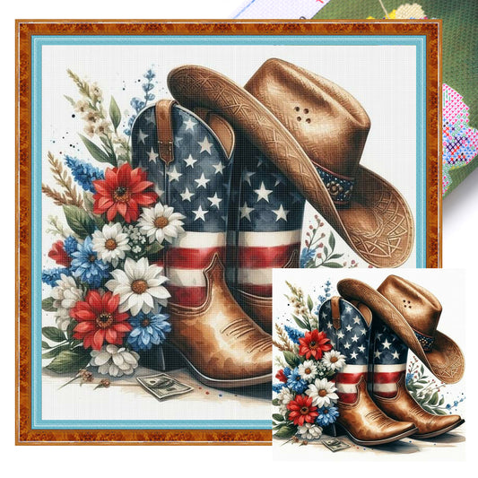 Cowboy Boots - Full 11CT Stamped Cross Stitch 40x40CM - Huacan