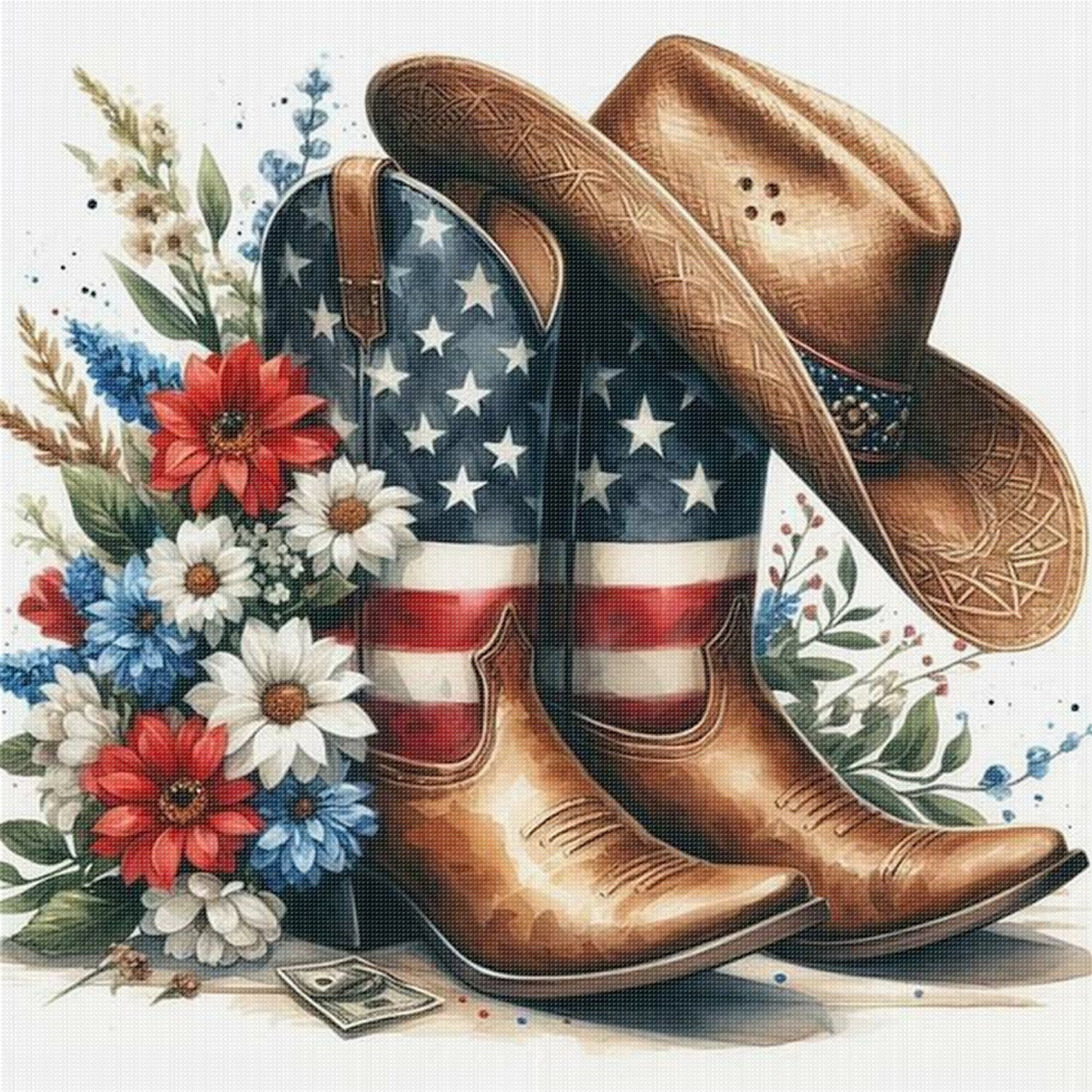 Cowboy Boots - Full 11CT Stamped Cross Stitch 40x40CM - Huacan