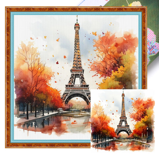 Eiffel Tower - Full 11CT Stamped Cross Stitch 40x40CM - Huacan