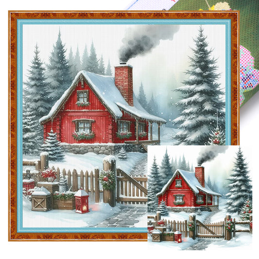 Winter Hut - Full 11CT Stamped Cross Stitch 40x40CM - Huacan