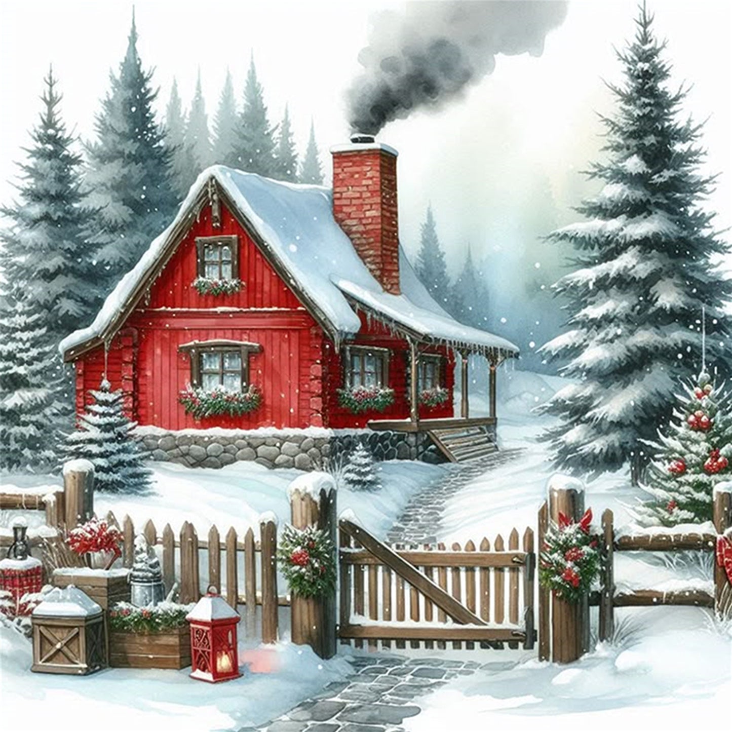 Winter Hut - Full 11CT Stamped Cross Stitch 40x40CM - Huacan