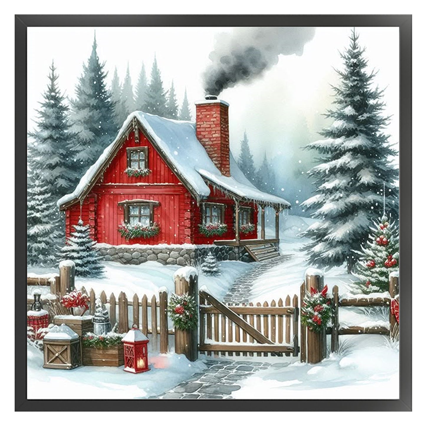 Winter Hut - Full 11CT Stamped Cross Stitch 40x40CM - Huacan