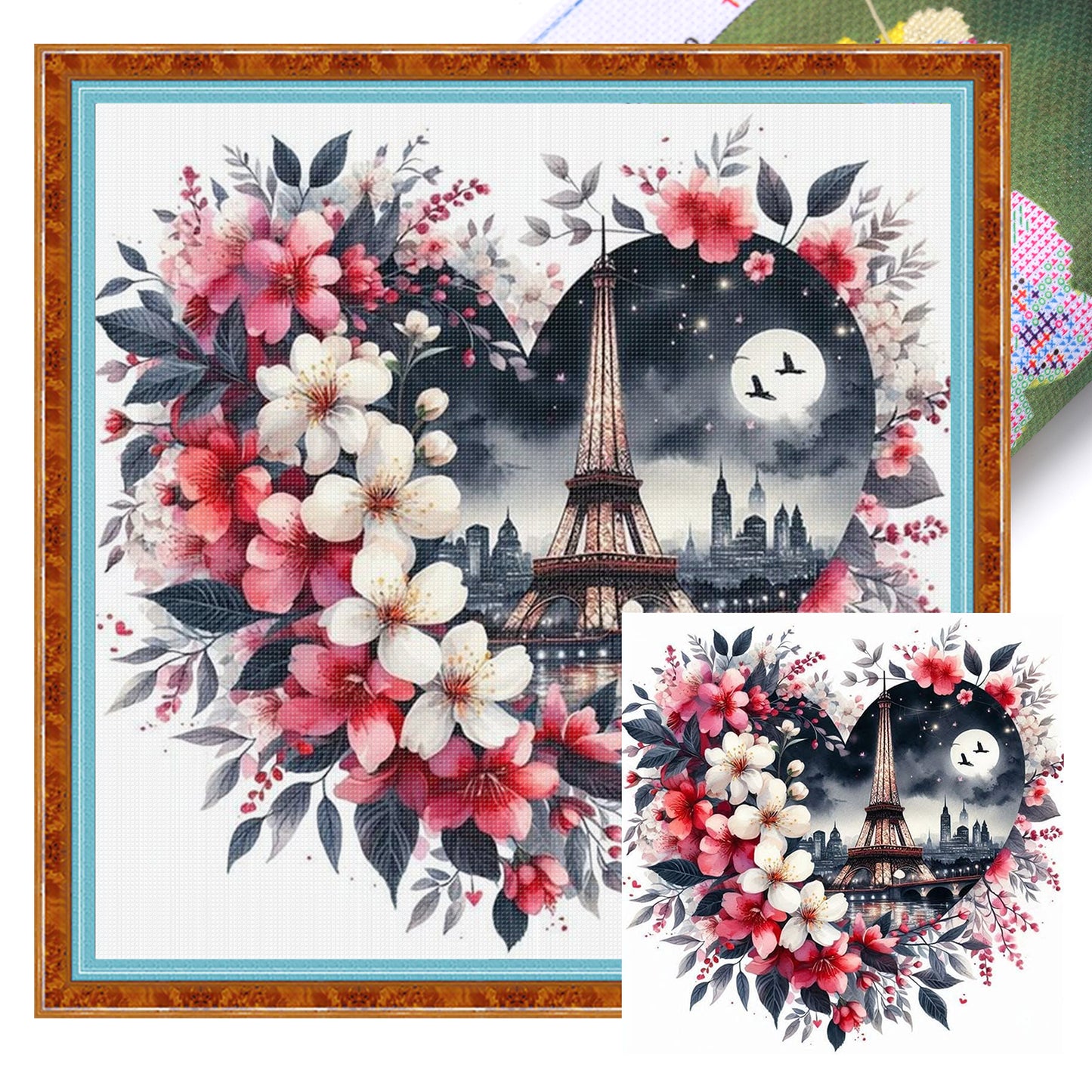 Heart-Shaped Eiffel Tower - Full 11CT Stamped Cross Stitch 40x40CM - Huacan
