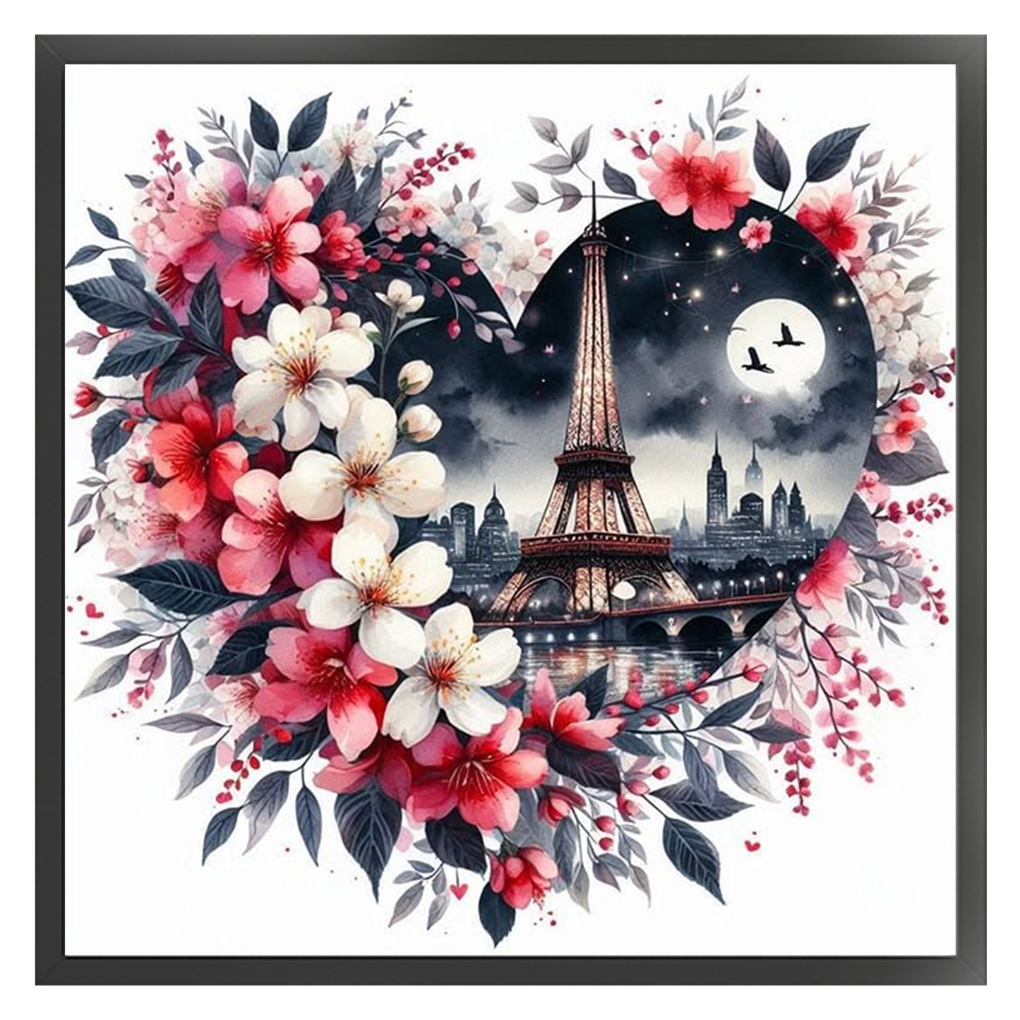 Heart-Shaped Eiffel Tower - Full 11CT Stamped Cross Stitch 40x40CM - Huacan