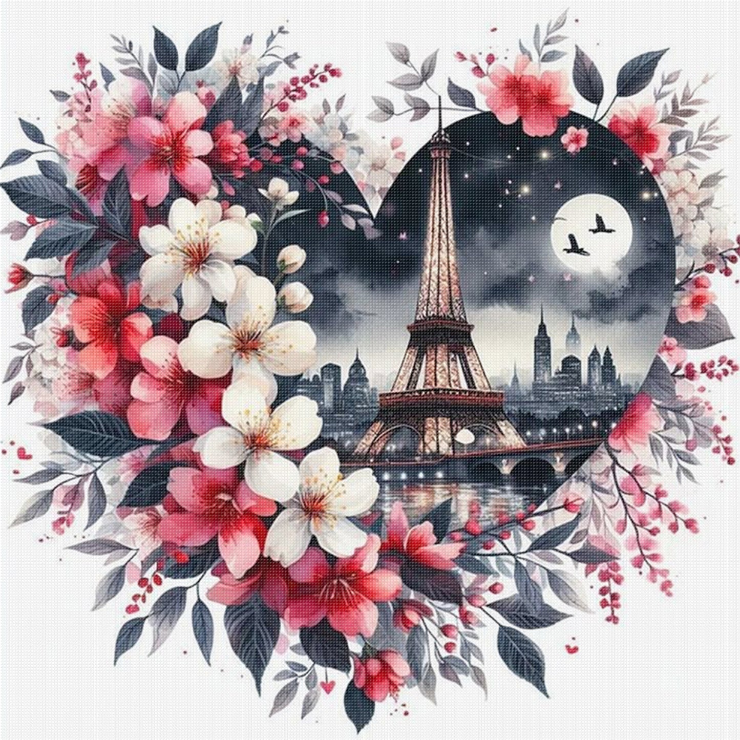 Heart-Shaped Eiffel Tower - Full 11CT Stamped Cross Stitch 40x40CM - Huacan