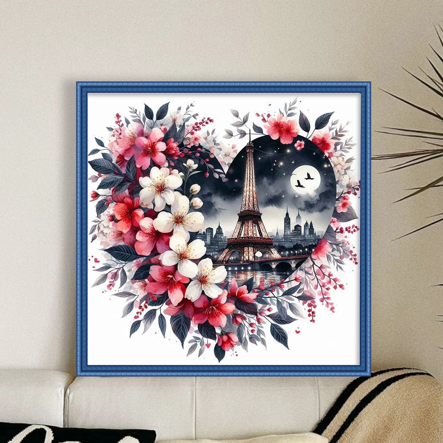 Heart-Shaped Eiffel Tower - Full 11CT Stamped Cross Stitch 40x40CM - Huacan