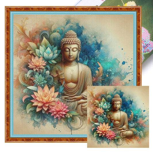Buddha Statue - Full 11CT Stamped Cross Stitch 40x40CM - Huacan