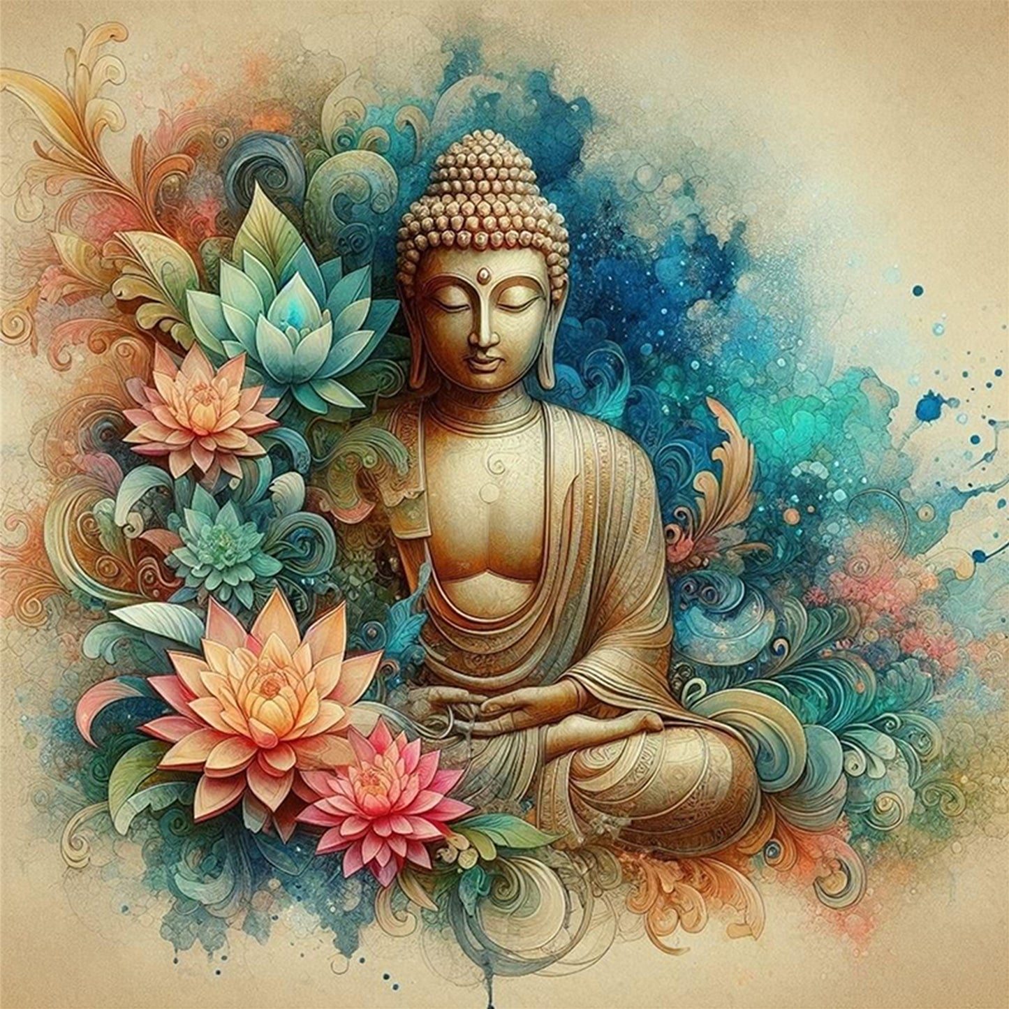 Buddha Statue - Full 11CT Stamped Cross Stitch 40x40CM - Huacan