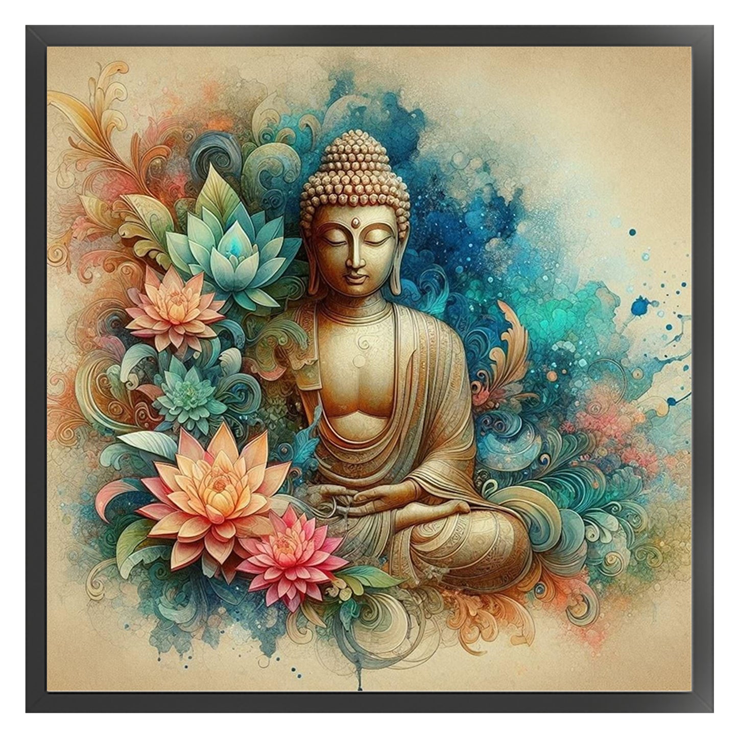 Buddha Statue - Full 11CT Stamped Cross Stitch 40x40CM - Huacan