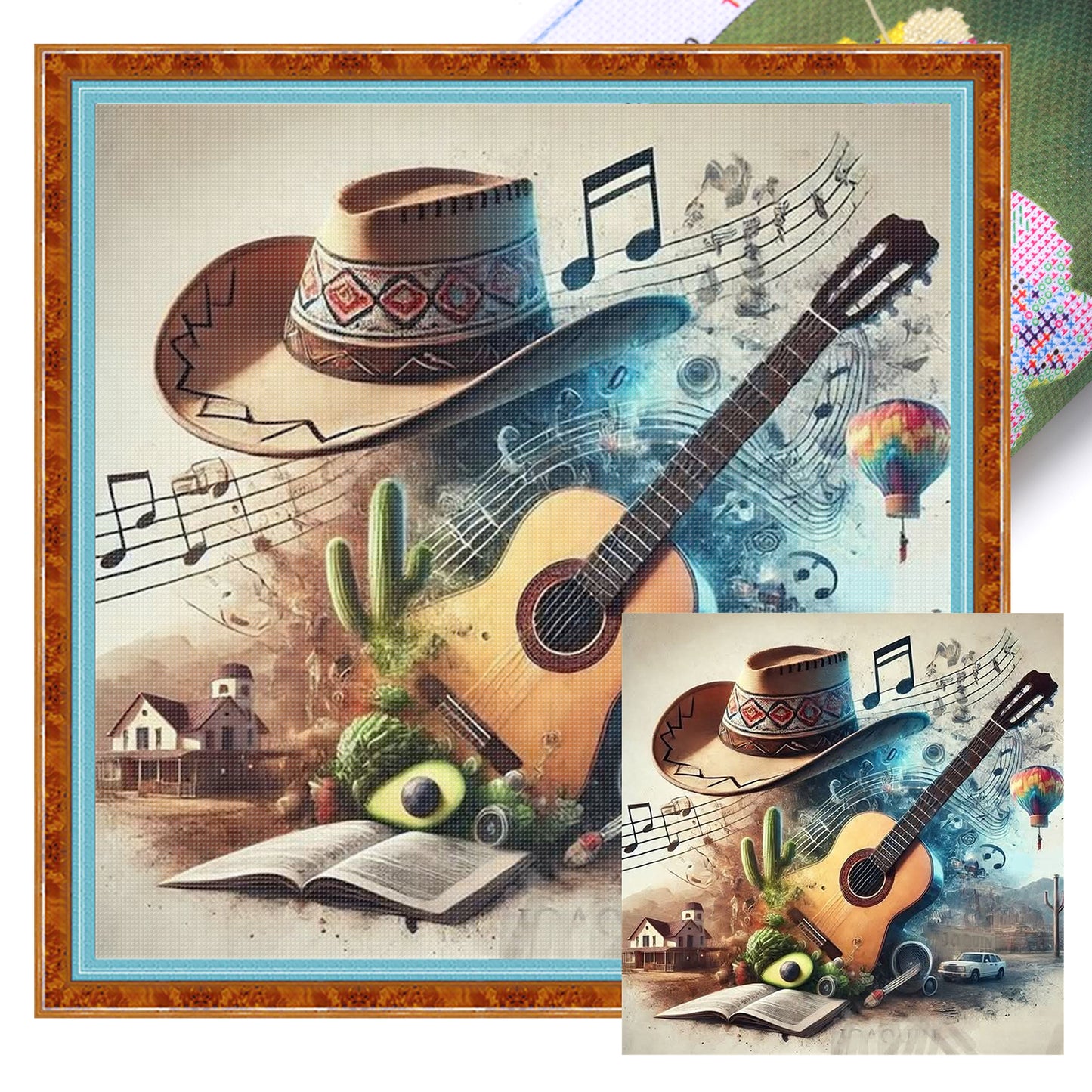 Cowboy Hat And Guitar - Full 11CT Stamped Cross Stitch 40x40CM - Huacan