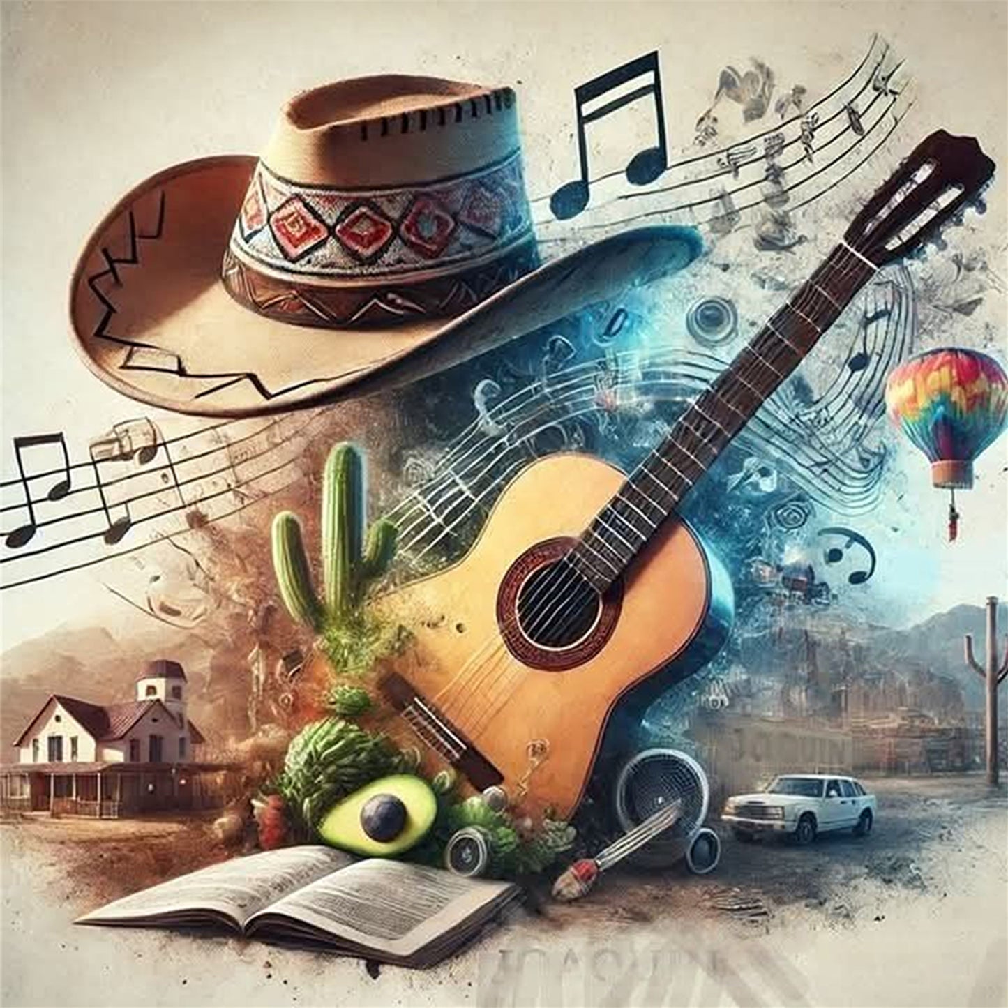 Cowboy Hat And Guitar - Full 11CT Stamped Cross Stitch 40x40CM - Huacan
