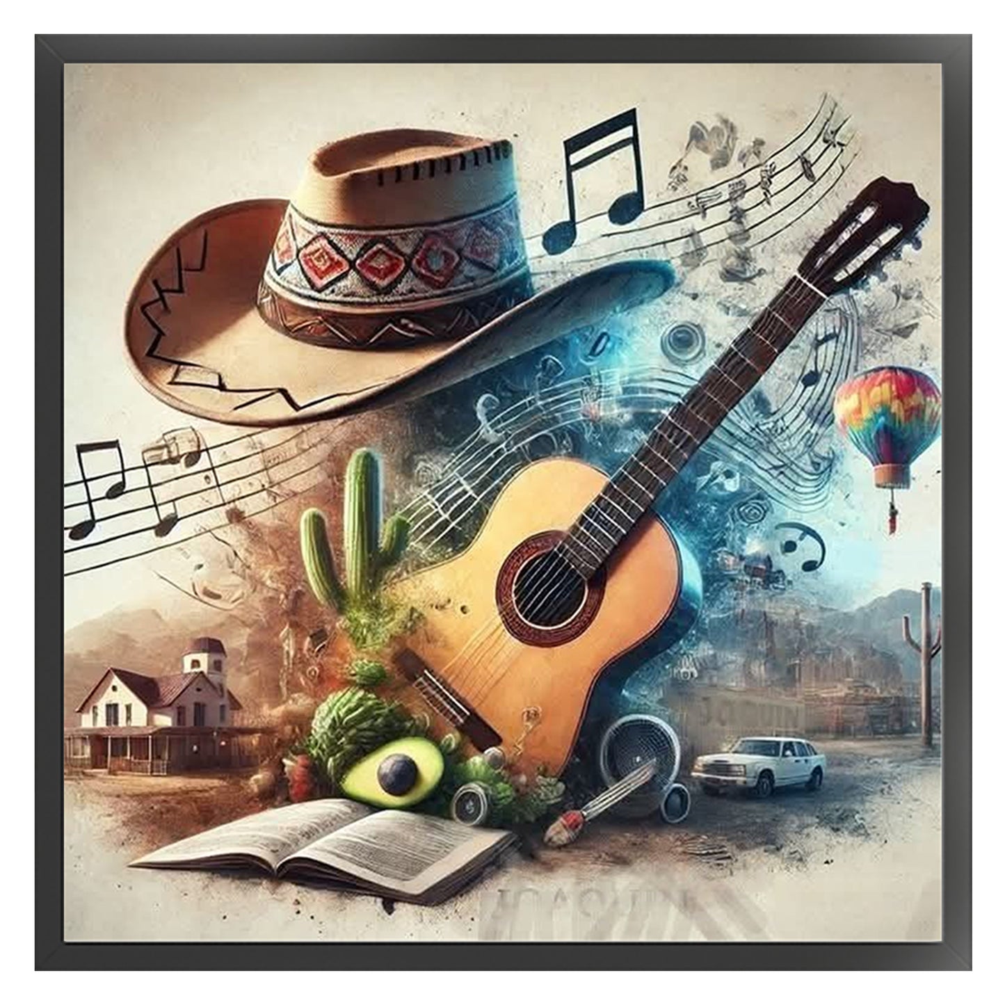 Cowboy Hat And Guitar - Full 11CT Stamped Cross Stitch 40x40CM - Huacan