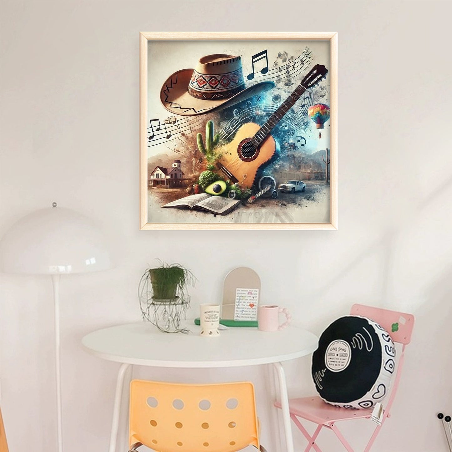 Cowboy Hat And Guitar - Full 11CT Stamped Cross Stitch 40x40CM - Huacan