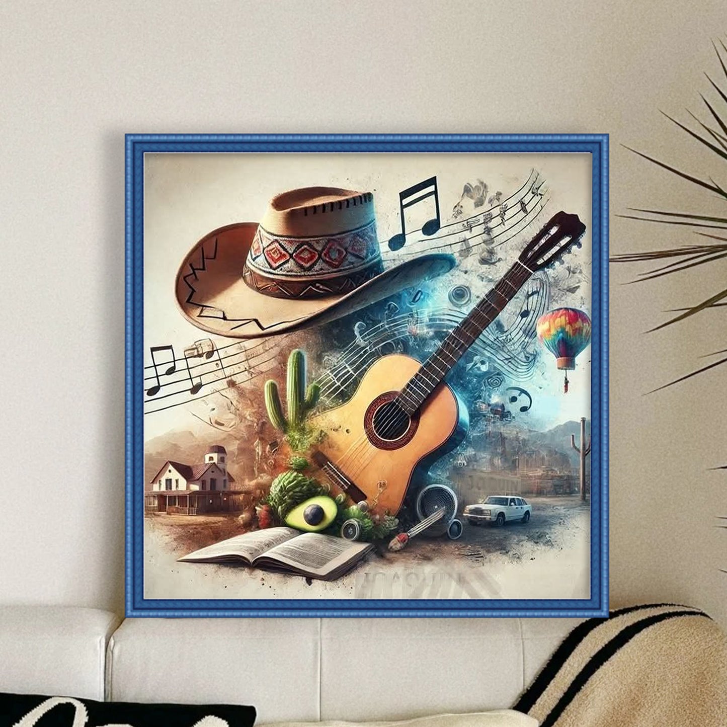 Cowboy Hat And Guitar - Full 11CT Stamped Cross Stitch 40x40CM - Huacan