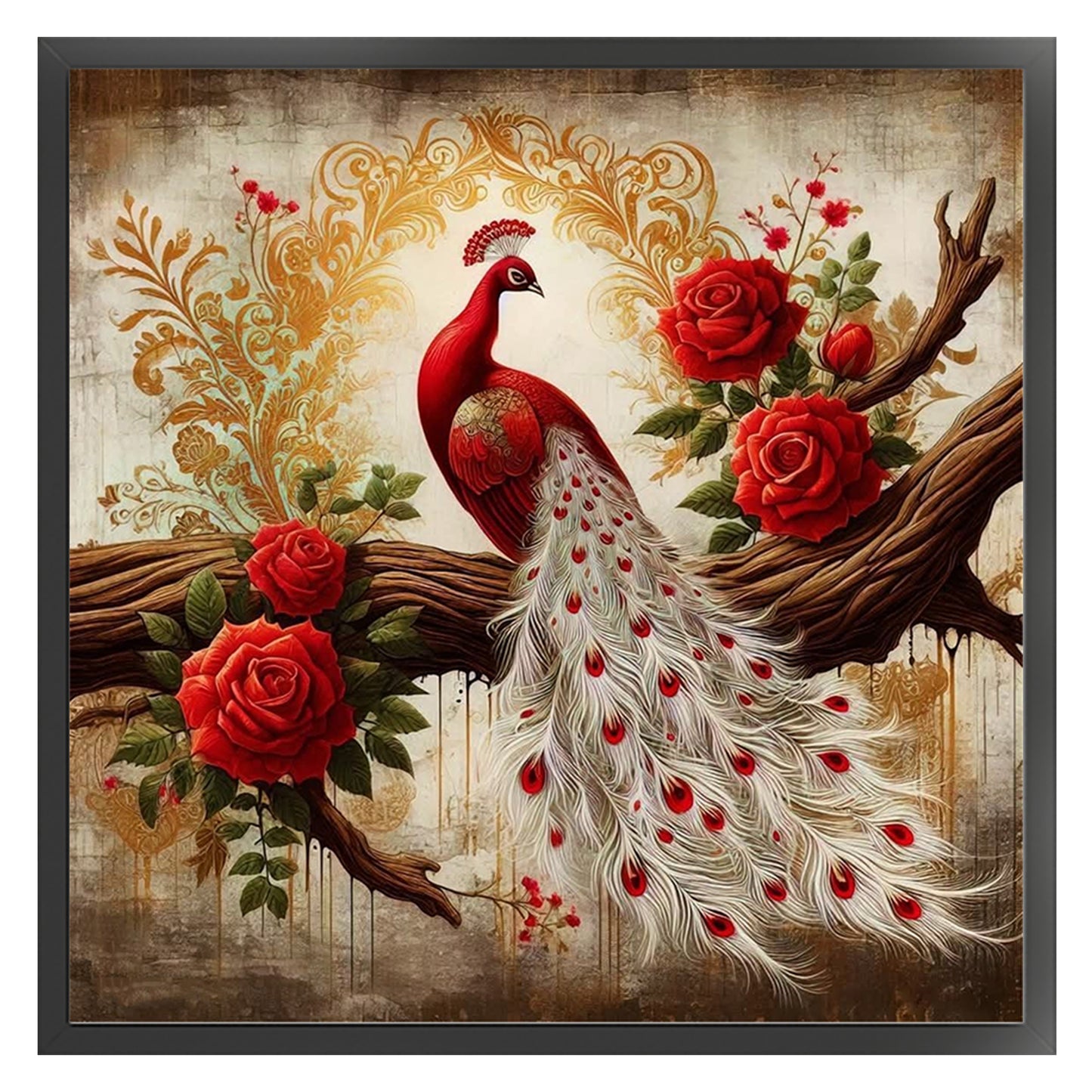 Peacock On Branch - Full 11CT Stamped Cross Stitch 40x40CM - Huacan