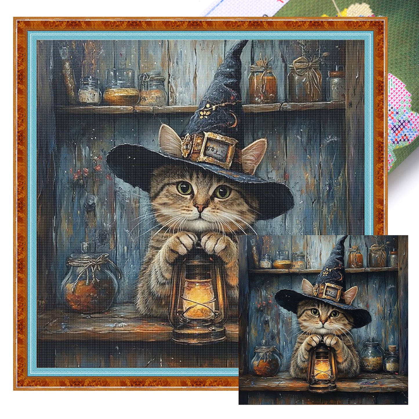 Wizard Cat - Full 11CT Stamped Cross Stitch 40x40CM - Huacan