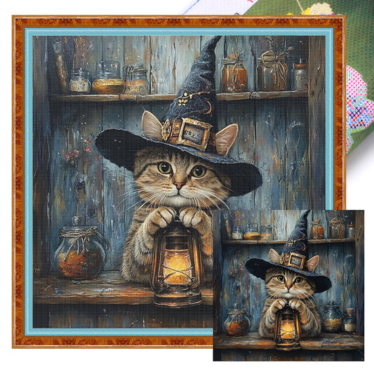 Wizard Cat - Full 11CT Stamped Cross Stitch 40x40CM - Huacan