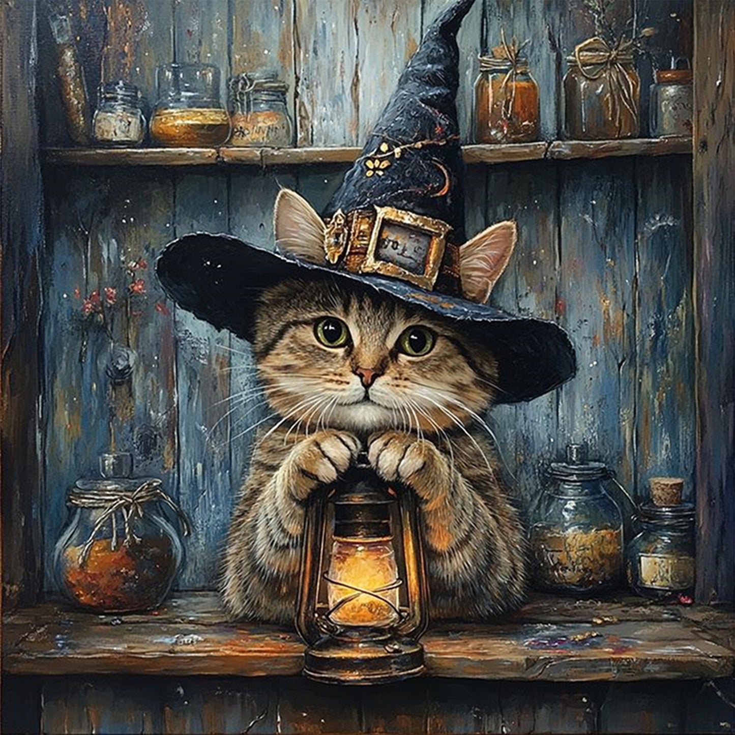 Wizard Cat - Full 11CT Stamped Cross Stitch 40x40CM - Huacan