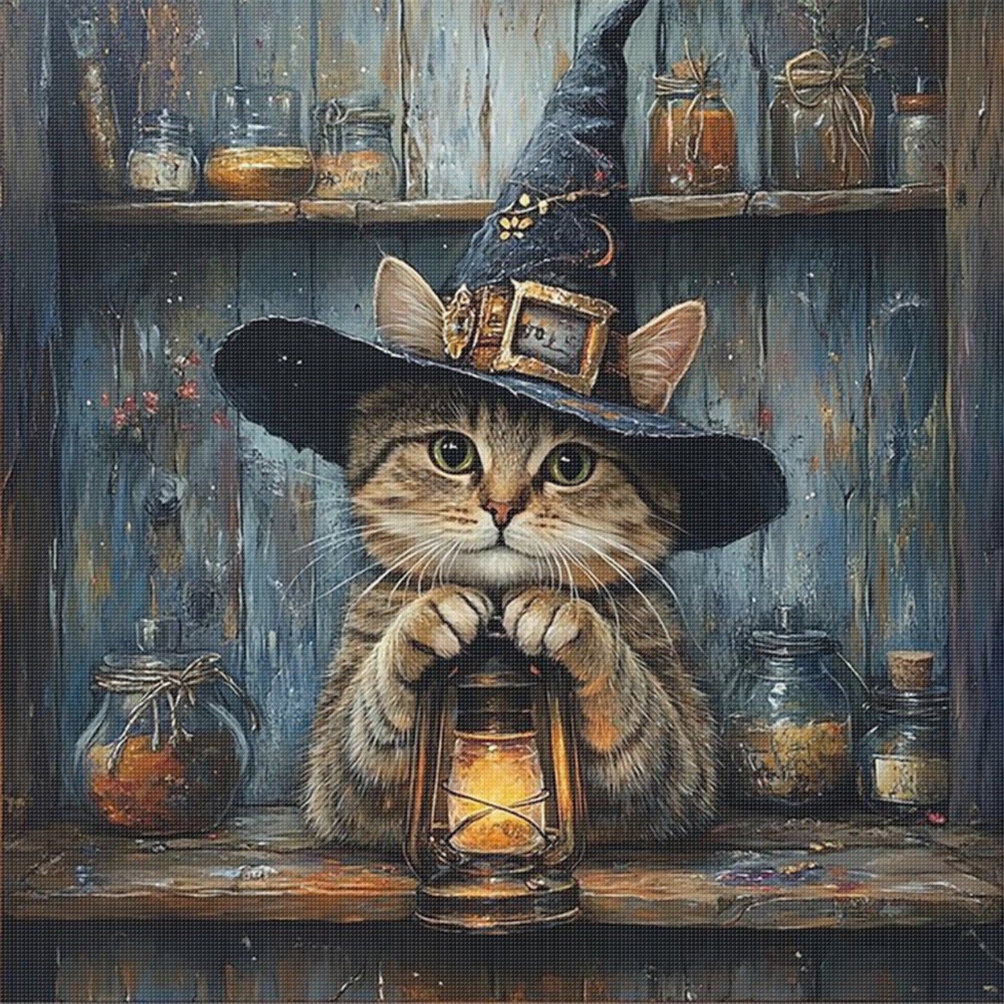 Wizard Cat - Full 11CT Stamped Cross Stitch 40x40CM - Huacan