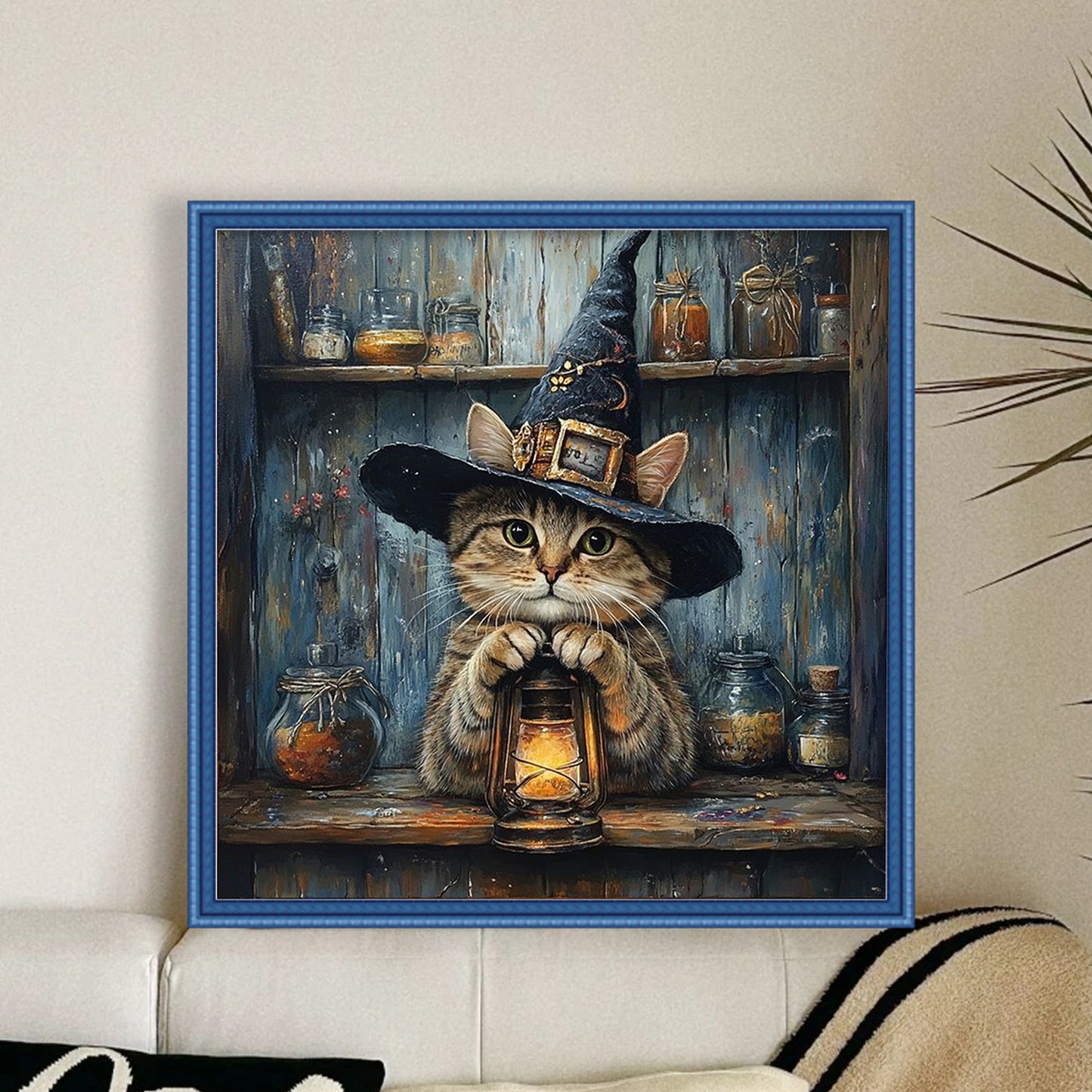 Wizard Cat - Full 11CT Stamped Cross Stitch 40x40CM - Huacan