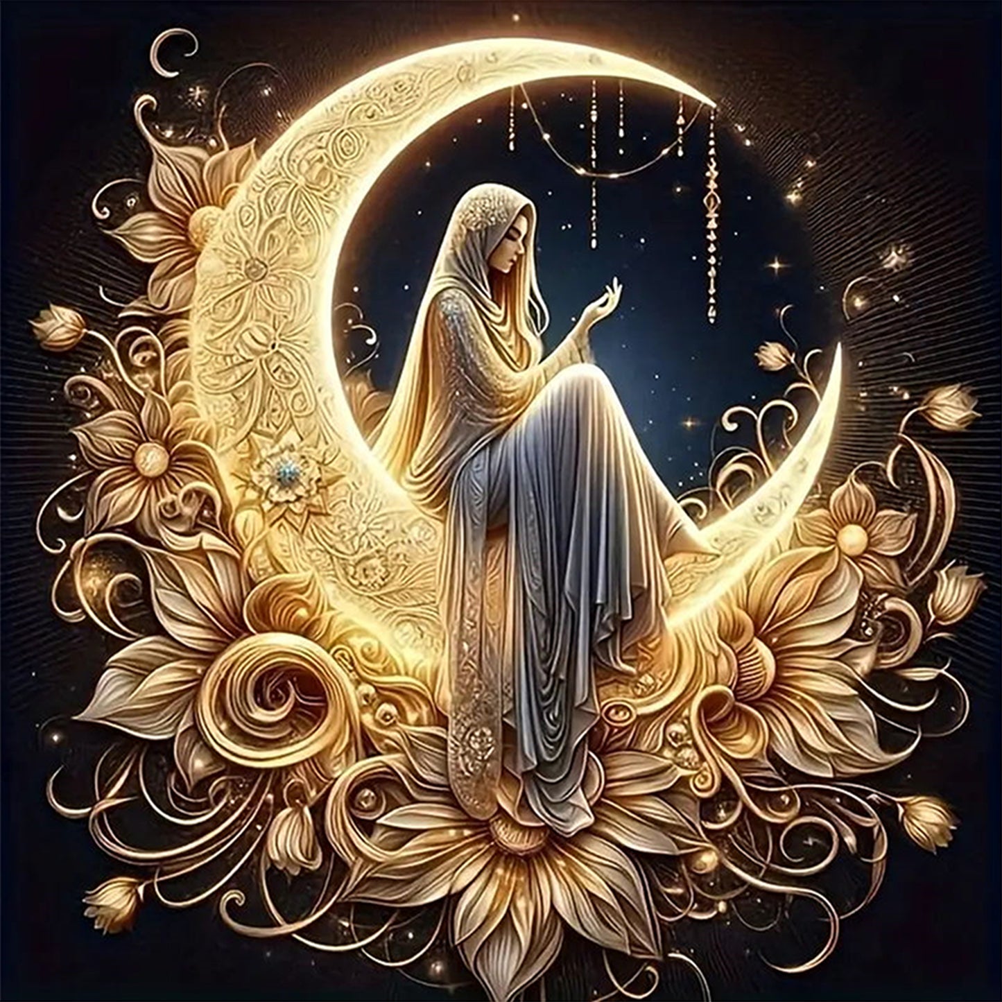 Moon Angel - Full 11CT Stamped Cross Stitch 40x40CM - Huacan
