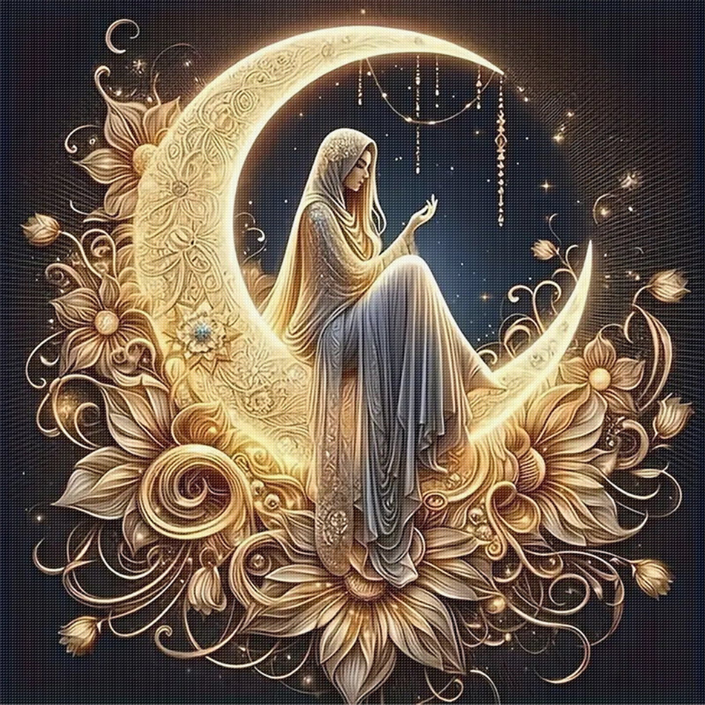 Moon Angel - Full 11CT Stamped Cross Stitch 40x40CM - Huacan