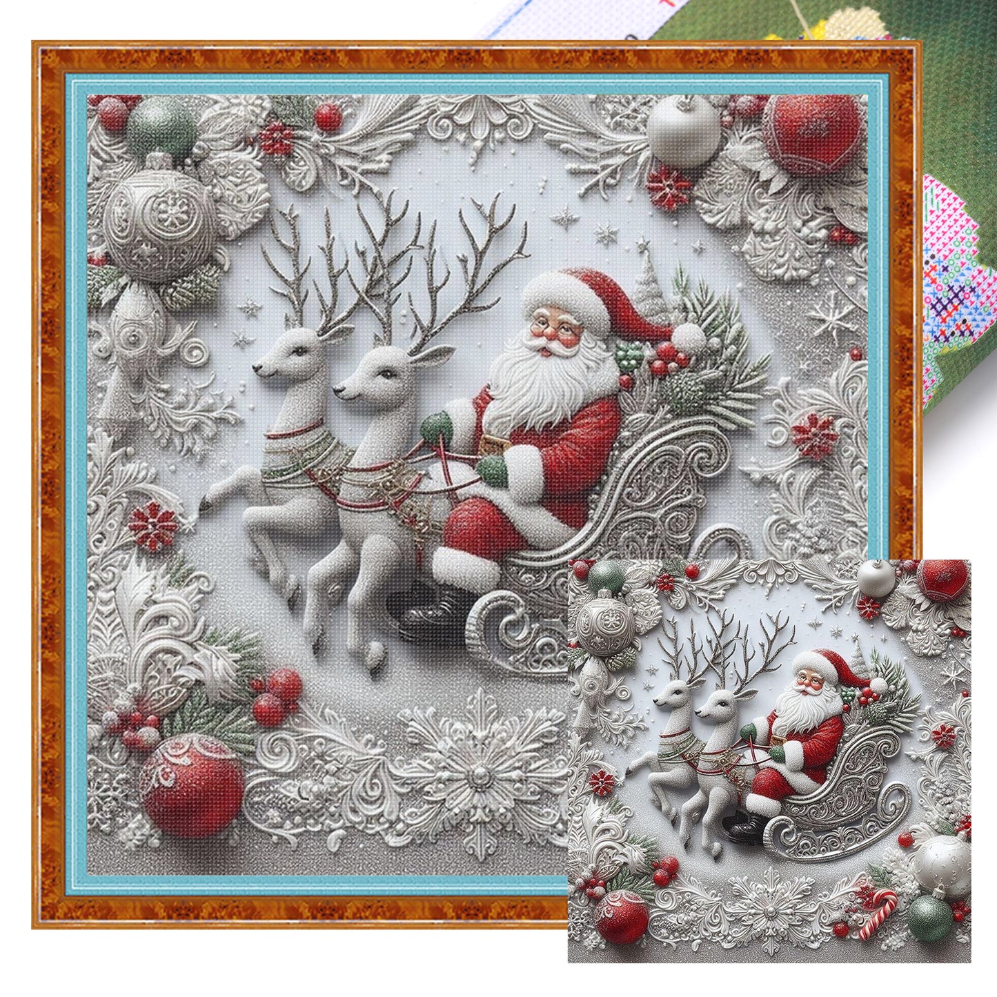 Santa Claus On Sleigh - Full 11CT Stamped Cross Stitch 40x40CM - Huacan