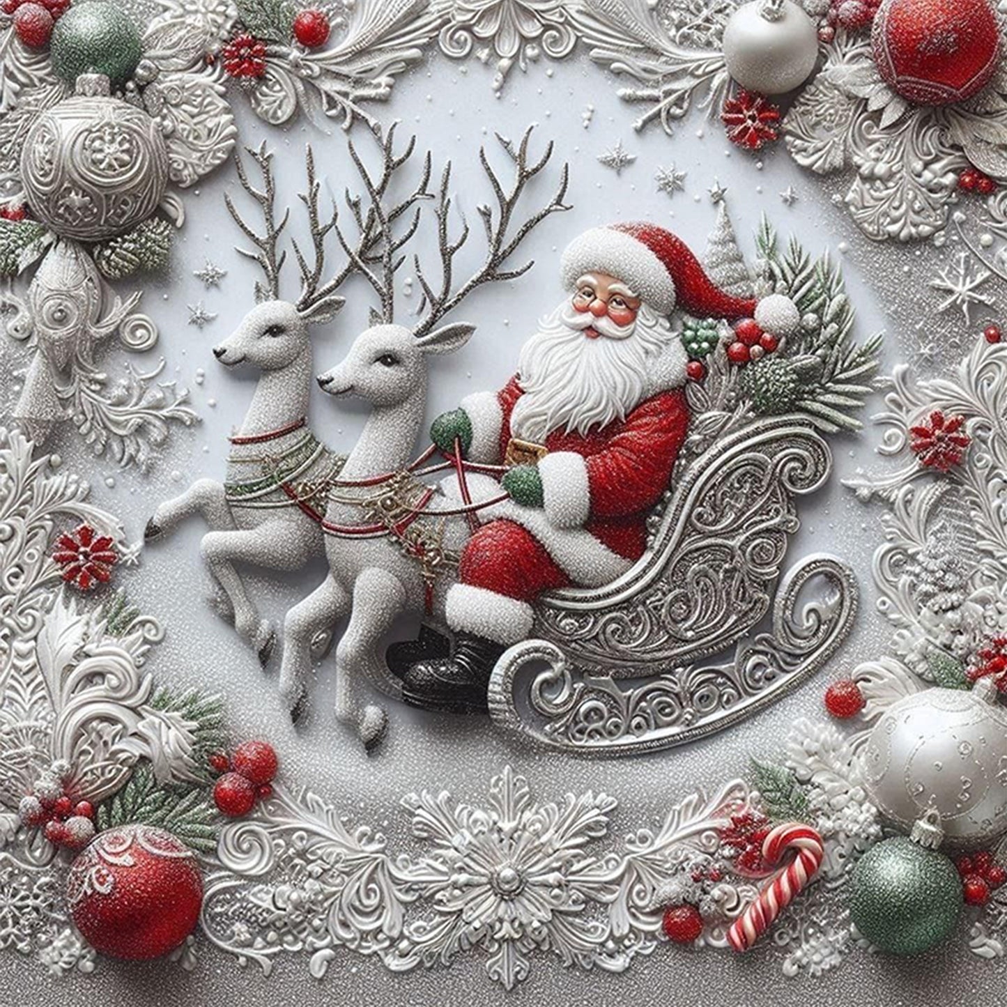 Santa Claus On Sleigh - Full 11CT Stamped Cross Stitch 40x40CM - Huacan