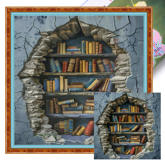 Bookshelf - Full 11CT Stamped Cross Stitch 40x40CM - Huacan