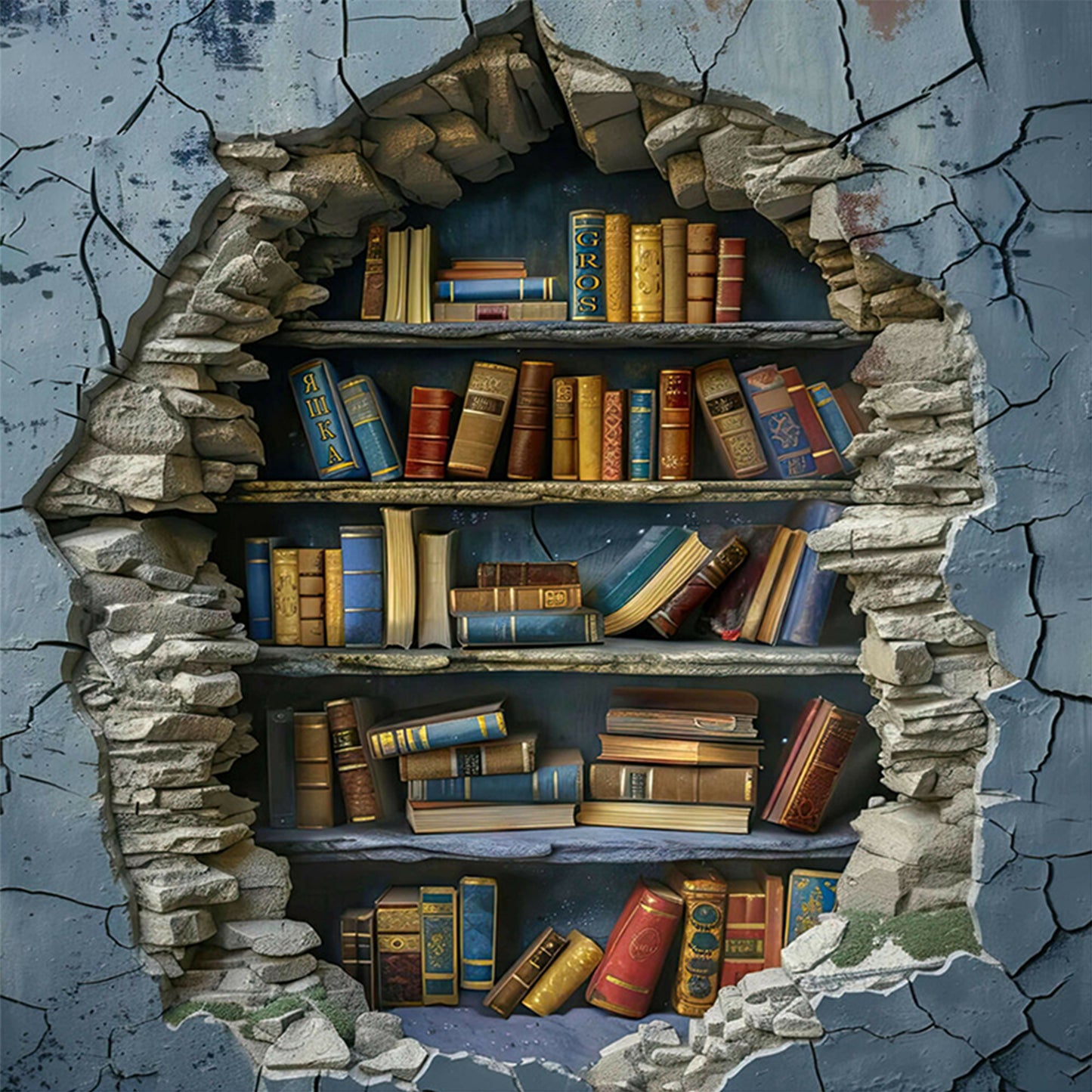 Bookshelf - Full 11CT Stamped Cross Stitch 40x40CM - Huacan