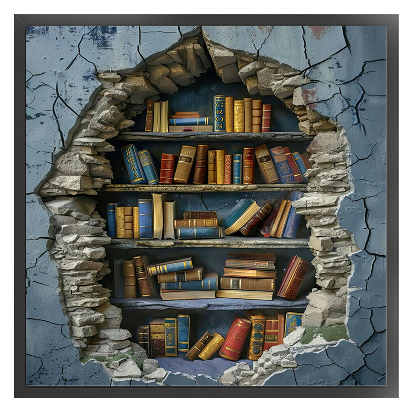 Bookshelf - Full 11CT Stamped Cross Stitch 40x40CM - Huacan