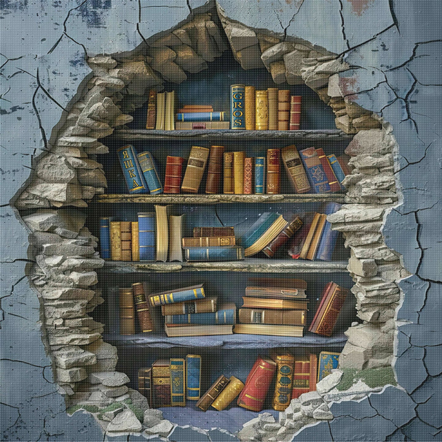 Bookshelf - Full 11CT Stamped Cross Stitch 40x40CM - Huacan