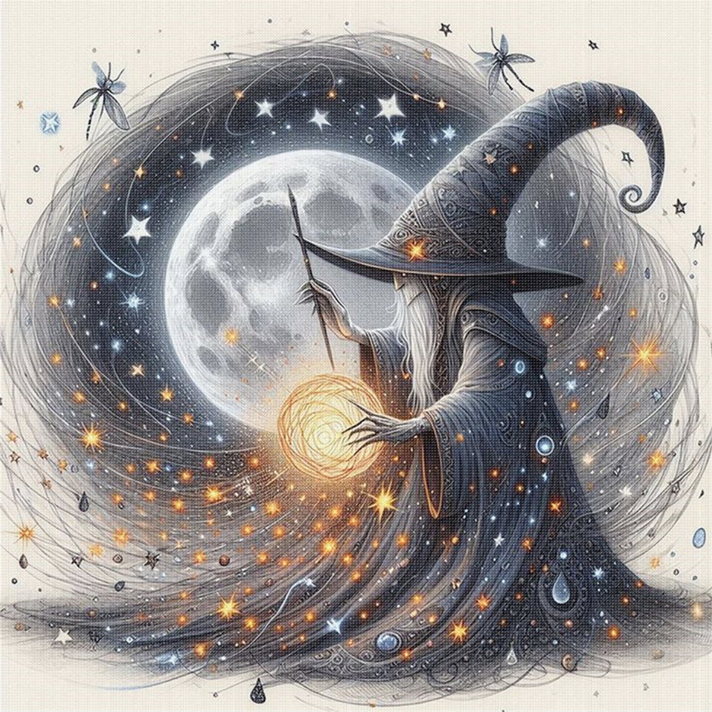 Magic Wizard - Full 11CT Stamped Cross Stitch 40x40CM - Huacan