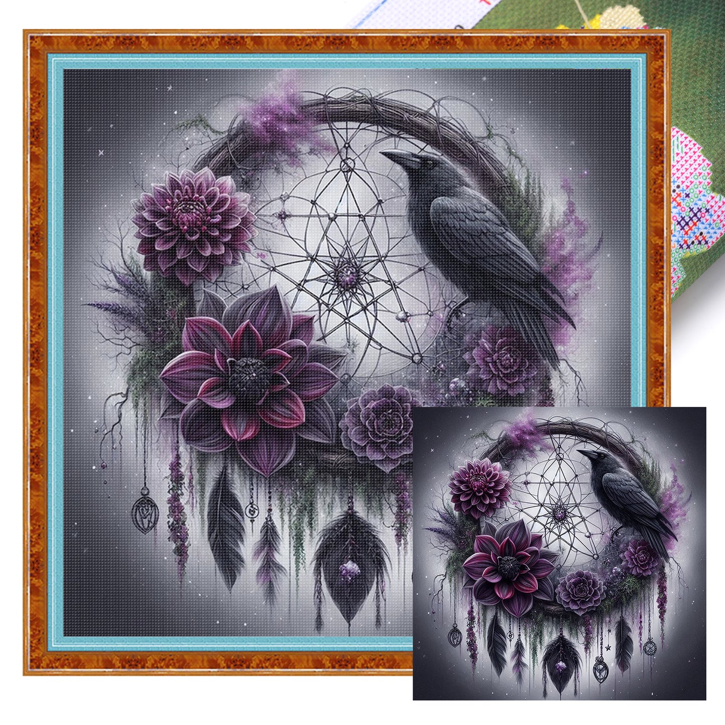 Crow Dreamcatcher - Full 11CT Stamped Cross Stitch 40x40CM - Huacan