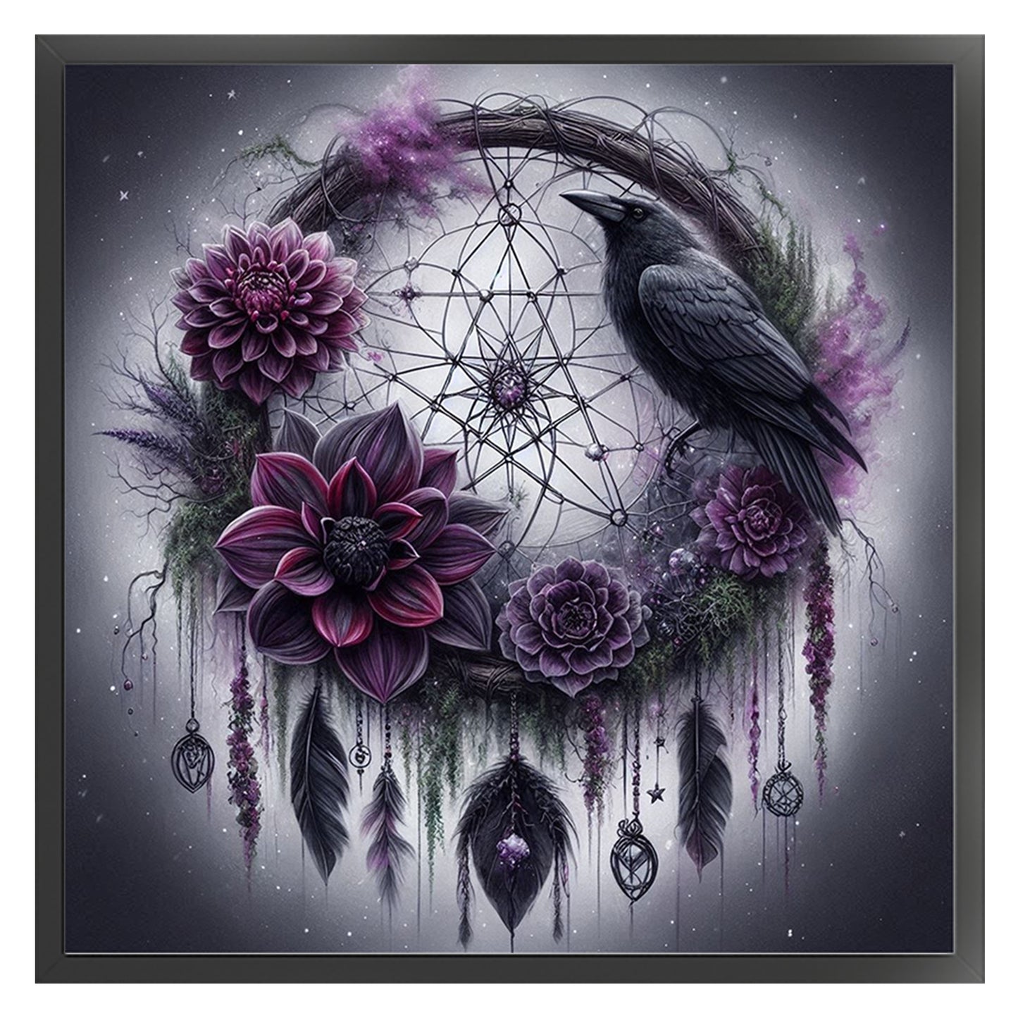 Crow Dreamcatcher - Full 11CT Stamped Cross Stitch 40x40CM - Huacan