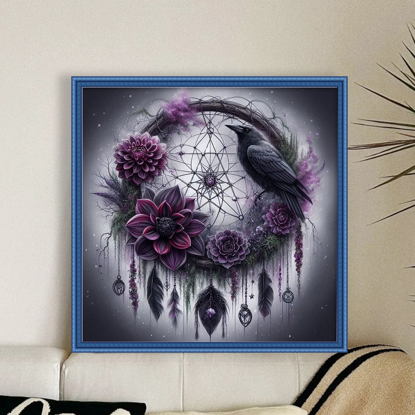 Crow Dreamcatcher - Full 11CT Stamped Cross Stitch 40x40CM - Huacan