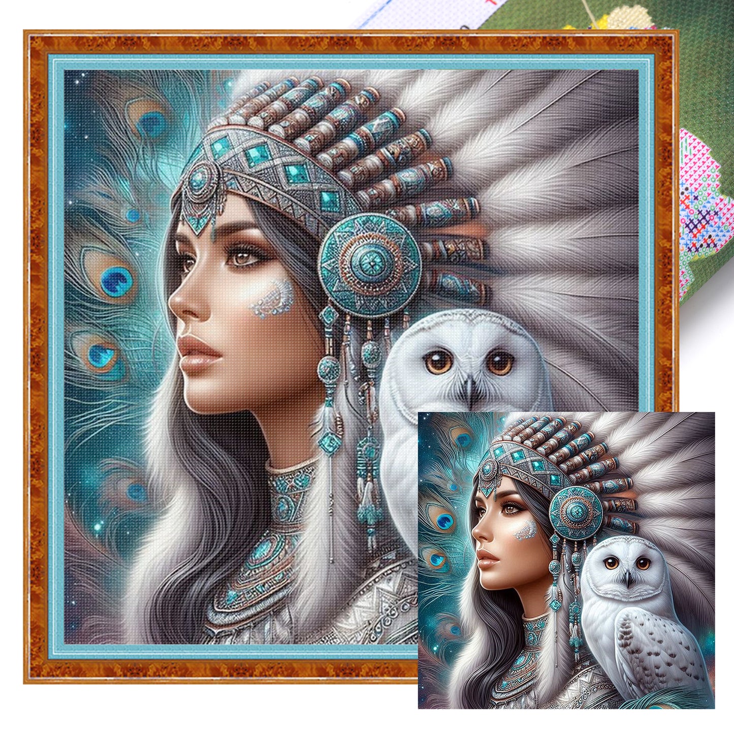 Indian Woman And Owl - Full 11CT Stamped Cross Stitch 40x40CM - Huacan