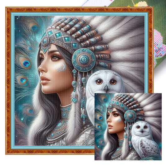 Indian Woman And Owl - Full 11CT Stamped Cross Stitch 40x40CM - Huacan
