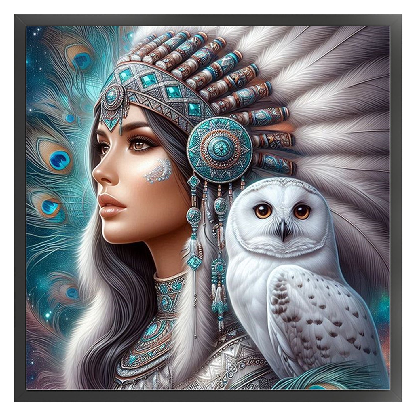Indian Woman And Owl - Full 11CT Stamped Cross Stitch 40x40CM - Huacan